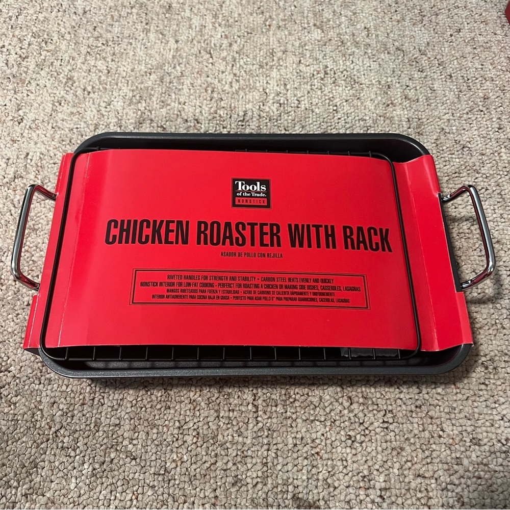 NEW Unused Tools of the Trade Non-Stick 12.5”x8x2” Chicken Roaster & Rack
